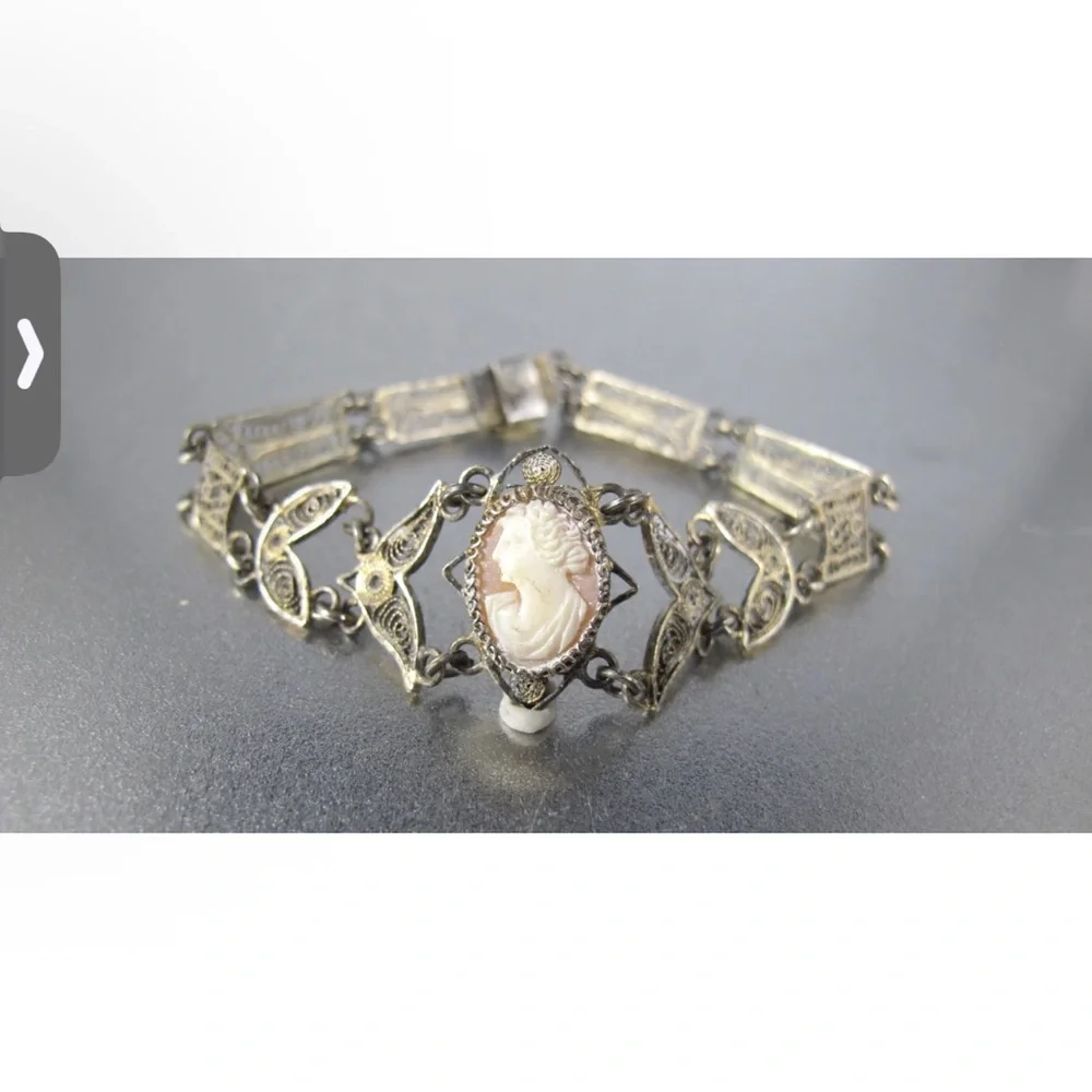 Beautiful RARE Vintage/ Antique Elegant 800 Silver Cameo Bracelet - Picture 1 of 9